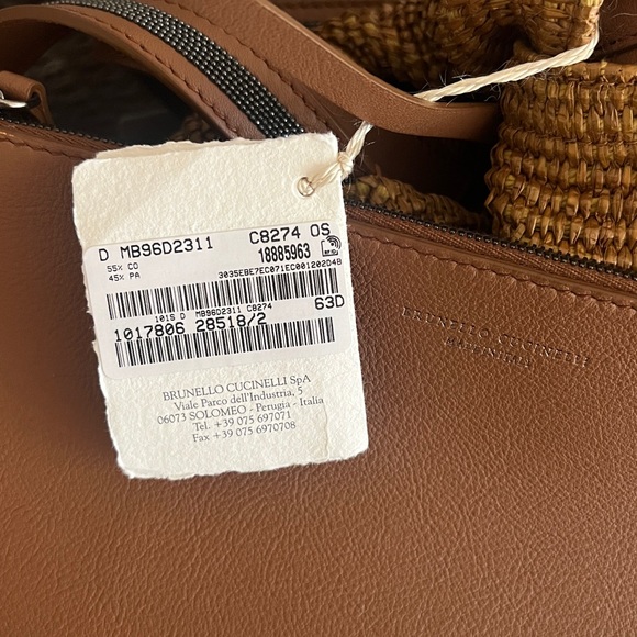 NWT 2 PC Brunello Cucinelli Italy Techno Raffia Tote Bag Handbag Monili Strap - Picture 13 of 13